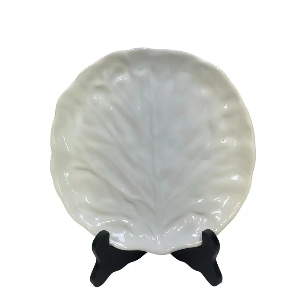 Majolica Portugal White Cabbage 1 Dinner Plate and 2 Salad Plates-Excellent